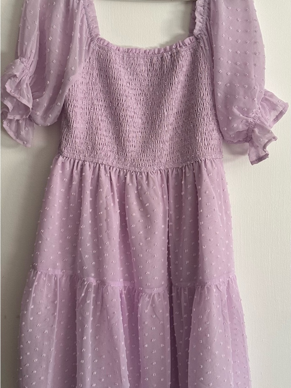 Girls' Lavender Swiss Dot Smocked Dress